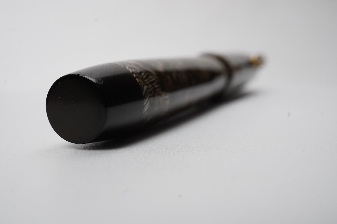 A Parker Senior UK Duofold 'brown candy stripe' fountain pen with 14ct. gold 'N' nib